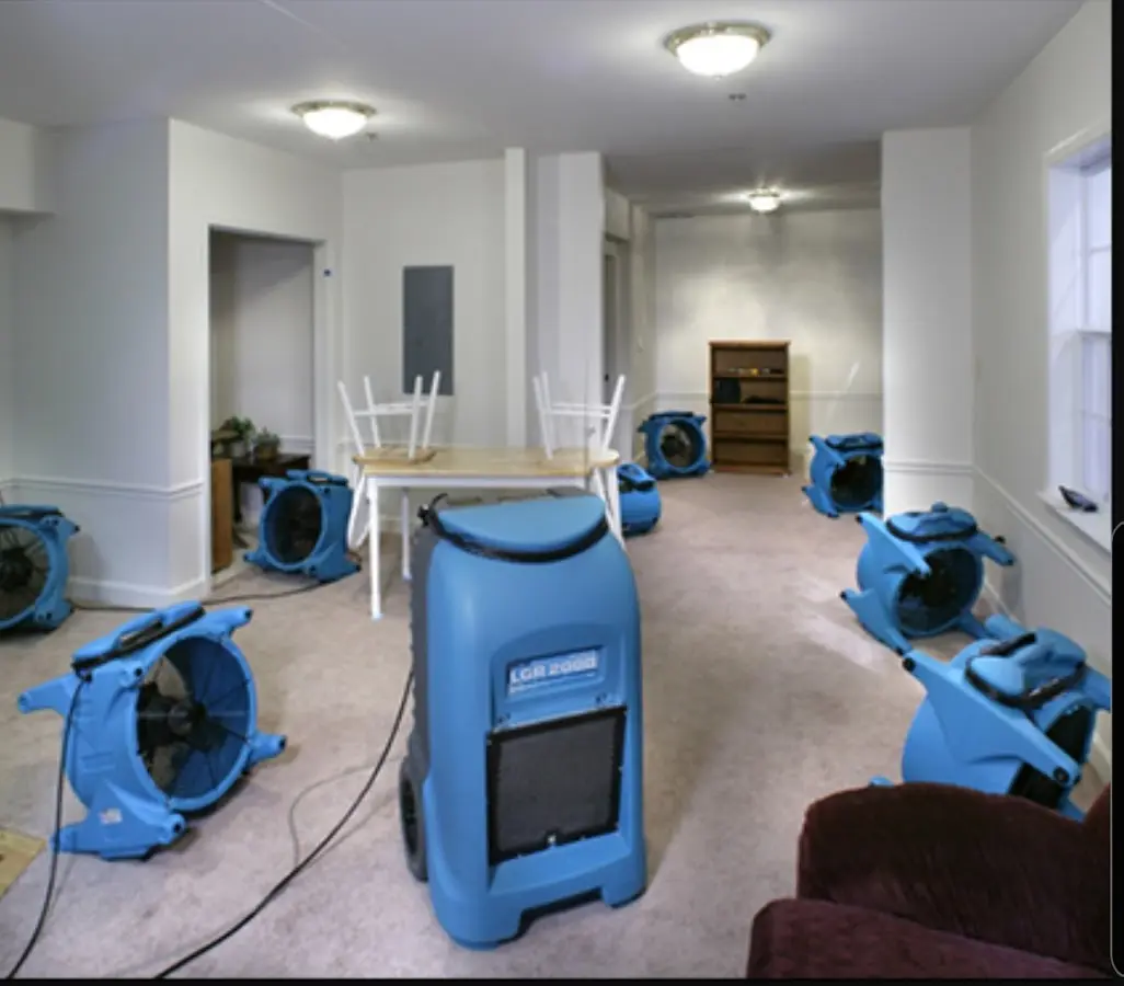 Air movers and dehumidifier setup for Water Damage Restoration in Ocala